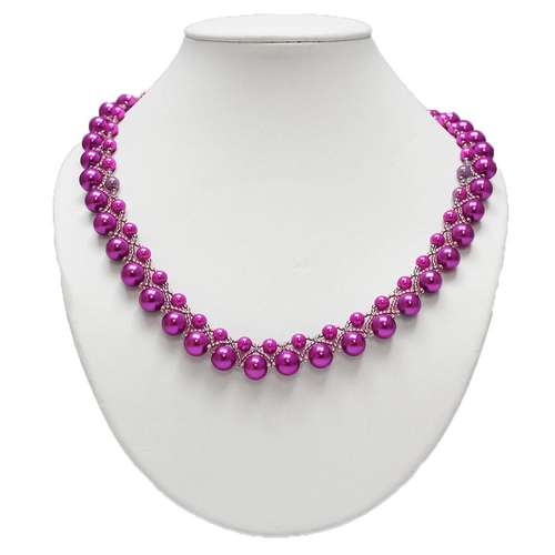 Netted Pearl Necklace raspberry pink necklace making kit — DIY set with beads and instructions for creating handmade jewelry