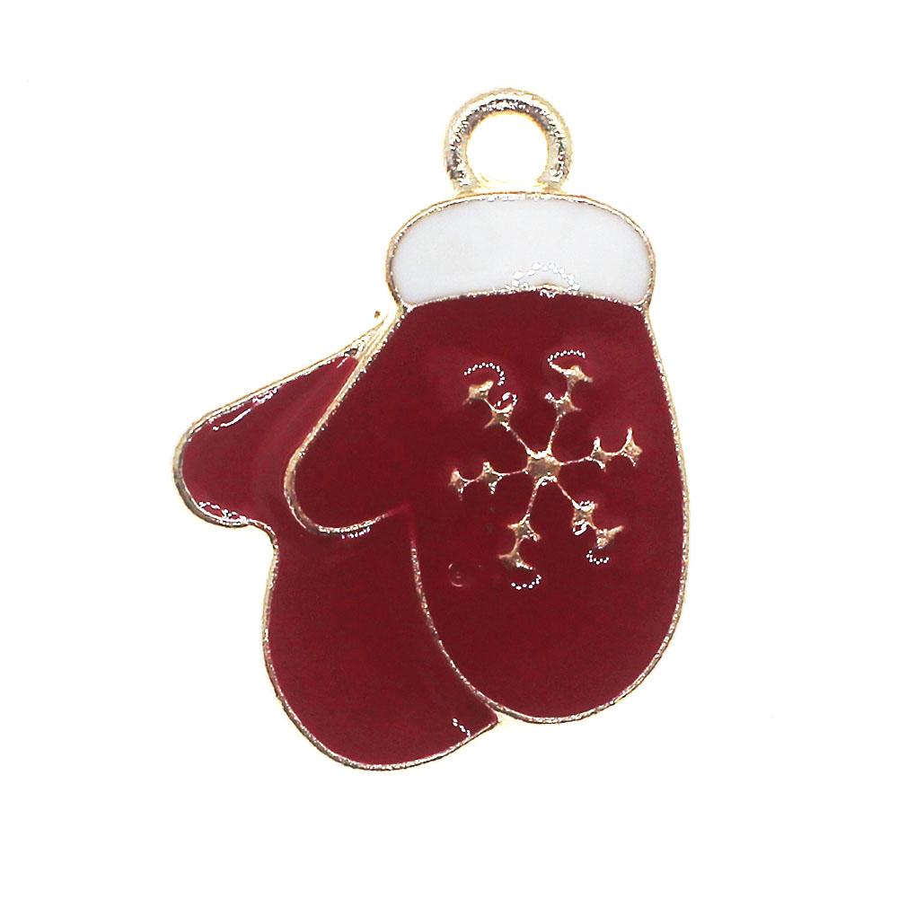Enamel Christmas Gold Charm - Double Mittens 2pc