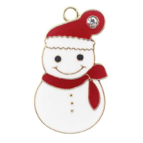 Enamel Christmas Gold Charm - Large Snowman 2pc