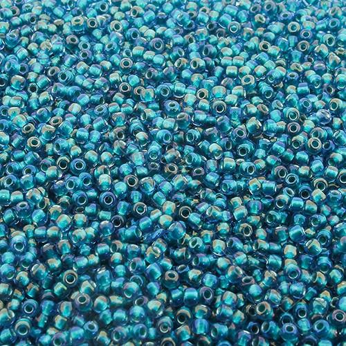 Toho Size 11 Seed Beads 10g - Inside Colour Rainbow Crystal Green