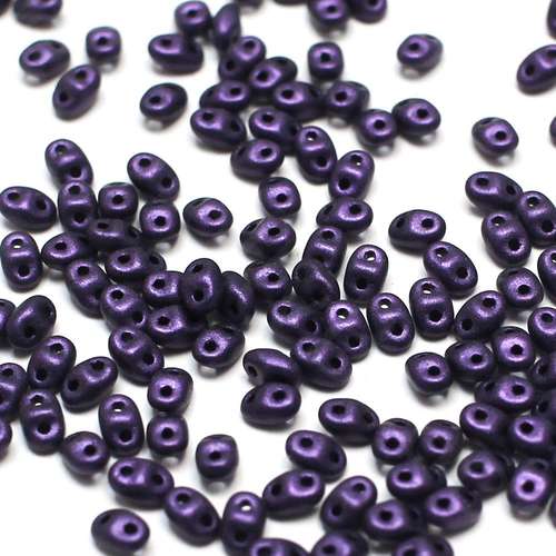 2x4mm 5g Czech glass Rulla beads metallic suede purple — two-hole beads for jewelry making and bead weaving