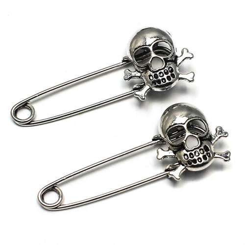 Antique Silver Metal Pin - Skull 23mm