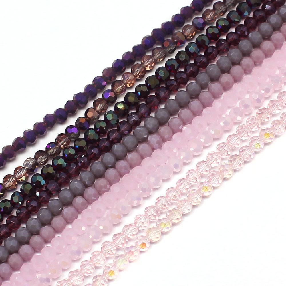 3mm Round Crystal Round - 10 string bundle - Pink & Purple