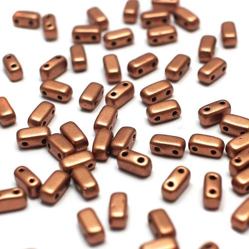 6x3mm Czech glass glass beads metallic copper — pack of 50, high-quality two-hole beads ideal for jewelry making, bead weaving, and crafts