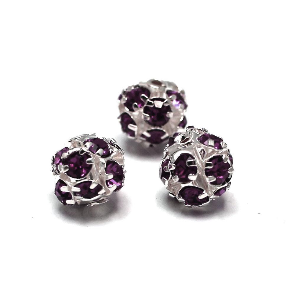 Crystal Diamante Silver Plated Spacer Round 8mm - Amethyst