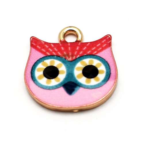 Enamel Gold Charm - Pink Owl Head 2pc
