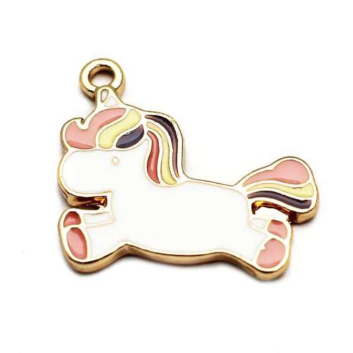 Enamel Gold Charm - Leaping Unicorn 2pc