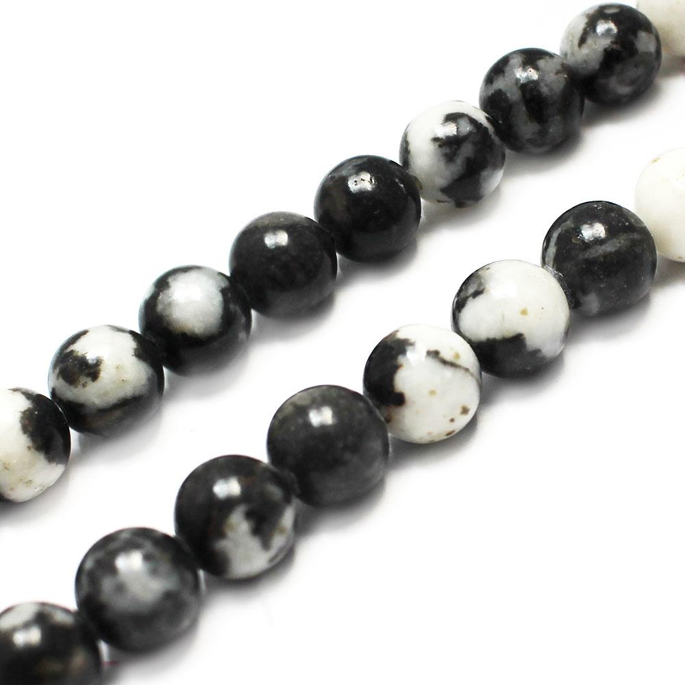 Black White Zebra Round Beads - 8mm 15" inch