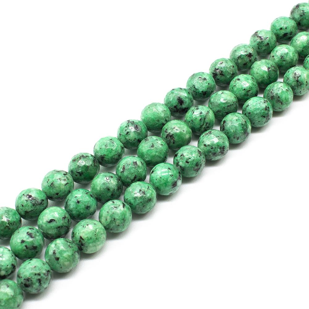 Dyed Jade 8mm Faceted Round Beads 15" string - Green Mosaic Colour