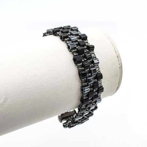 Double Drop Peyote Bracelet Makes 3 black bracelet making kit — DIY set with beads and instructions for creating handmade jewelry