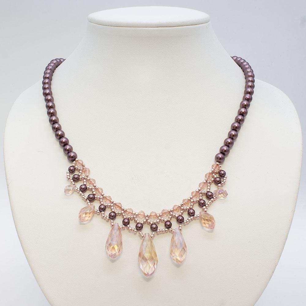 Crystal Drop Netted Necklace - Mahogany Rose