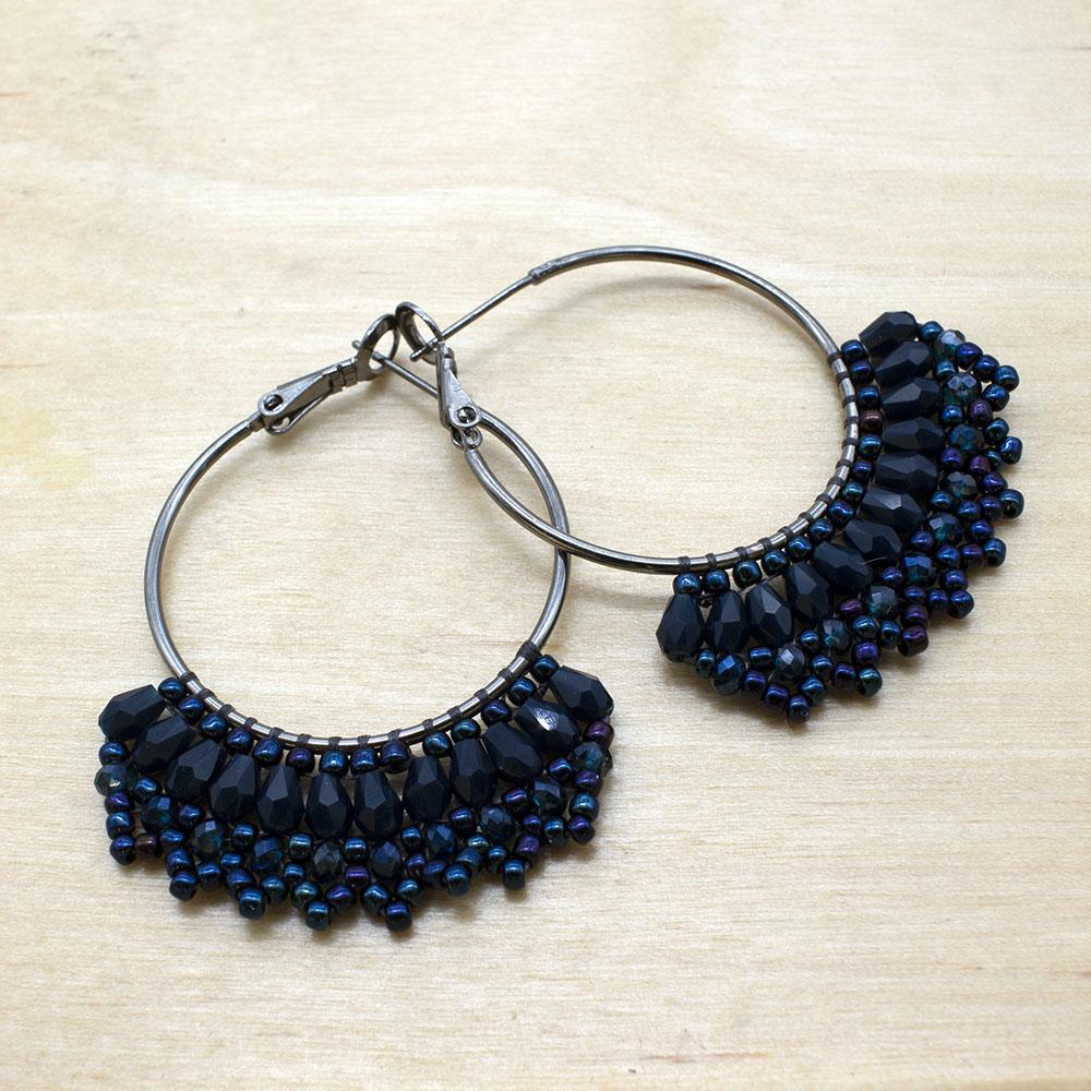 Brick Stitch Earrings - Opal Navy Blue