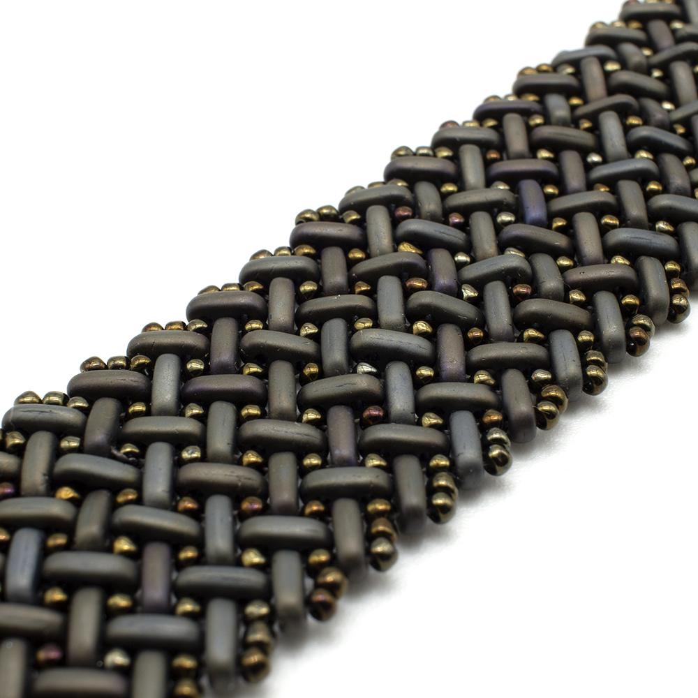 Chevron Stitch Bracelet with Czech Bars - Matte Iris Brown