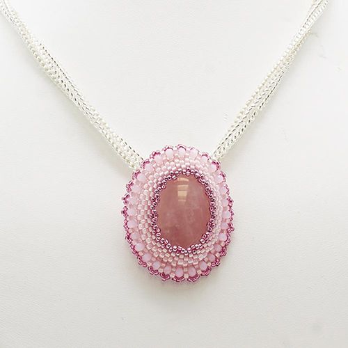 Encased Gemstone Cabochon Kit rose quartz jewelry making kit — DIY set with beads and instructions for creating handmade jewelry