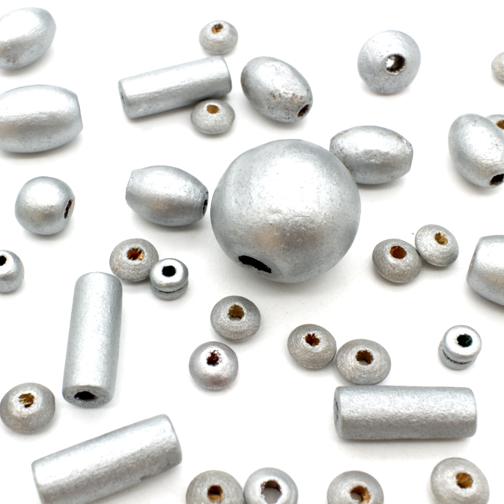 Wooden Bead Silver Mix
