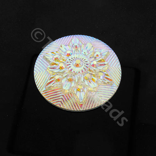 Acrylic Cabochon 30mm Disc - Winter Flower White AB