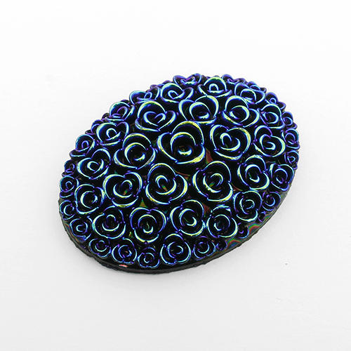 Acrylic Cabochon 40mm Oval Disc - Flower Blue Iris