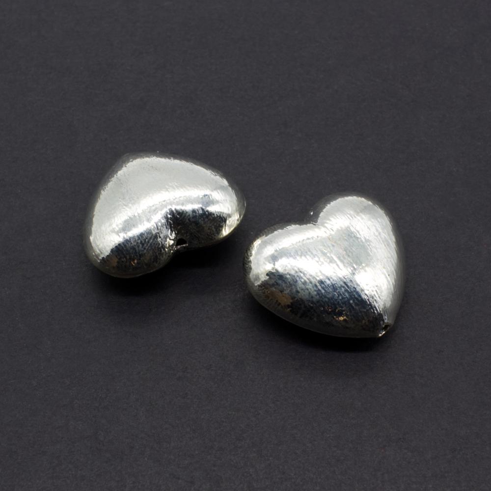 22mm Brushed Metal Silver Heart 2pc