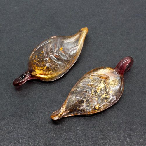 Small Gold Mauve Twist Lampwork Pendant 1pc