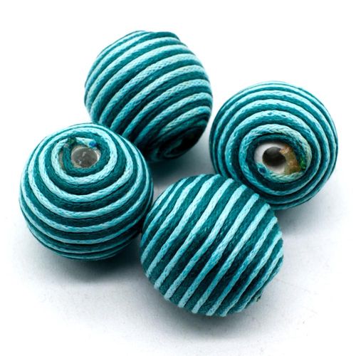 Wax Thread Bead - Round 22mm - Teal & Cyan