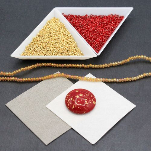 Bead Embroidery coral red splash jewelry making kit — DIY set with beads and instructions for creating handmade jewelry