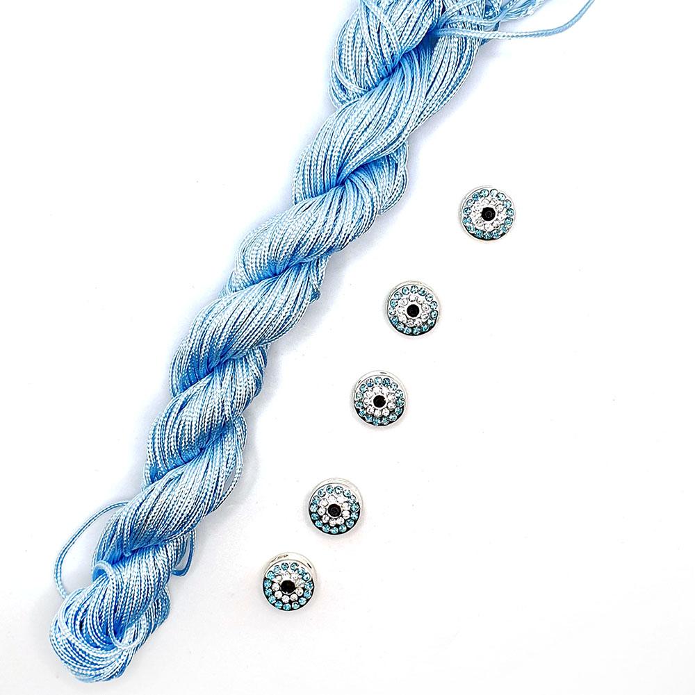 Shamballa Coin Bracelet baby blue bracelet making kit — DIY set with beads and instructions for creating handmade jewelry