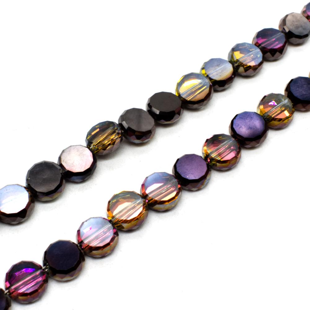 Crystal Flat Coin Beads 10mm - Black Rainbow 10pcs