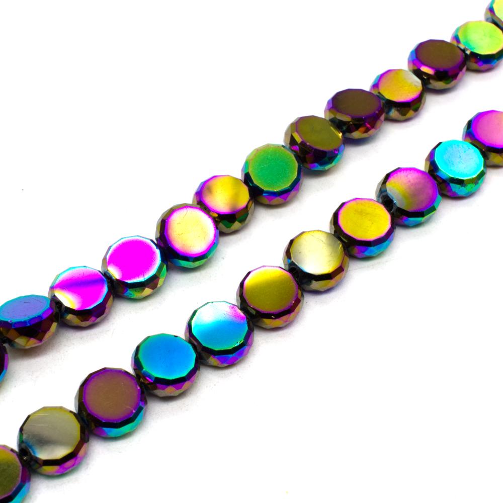 Crystal Flat Coin Beads 10mm - Rainbow Plate 10pcs