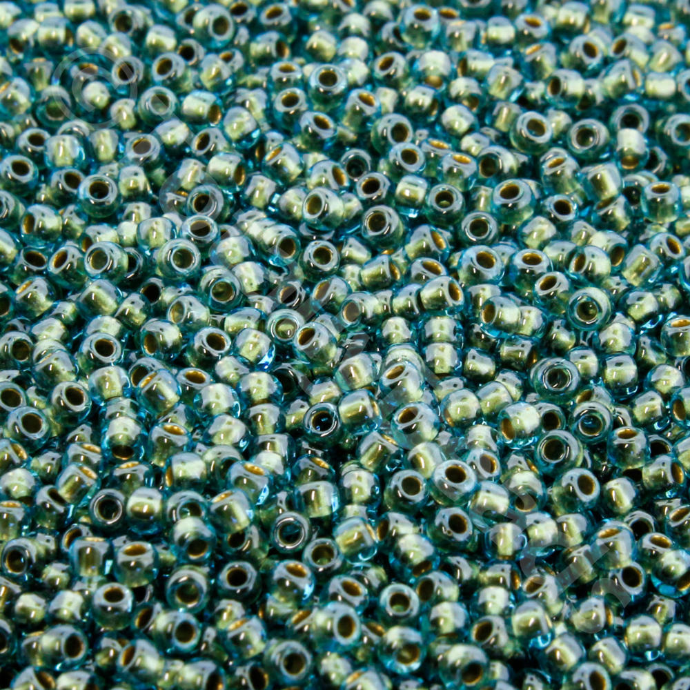 Toho Size 11 Seed Beads 10g - Inside Colour Aqua Gold Lined