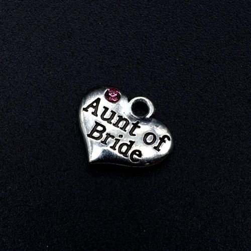 Wedding Charm Heart Antique Silver   Aunt of Bride Pink 16 x 14mm for jewellery making