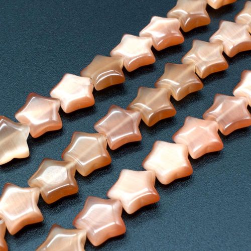 Cats Eye Beads Pillow Stars 10mm   Peach for jewellery making
