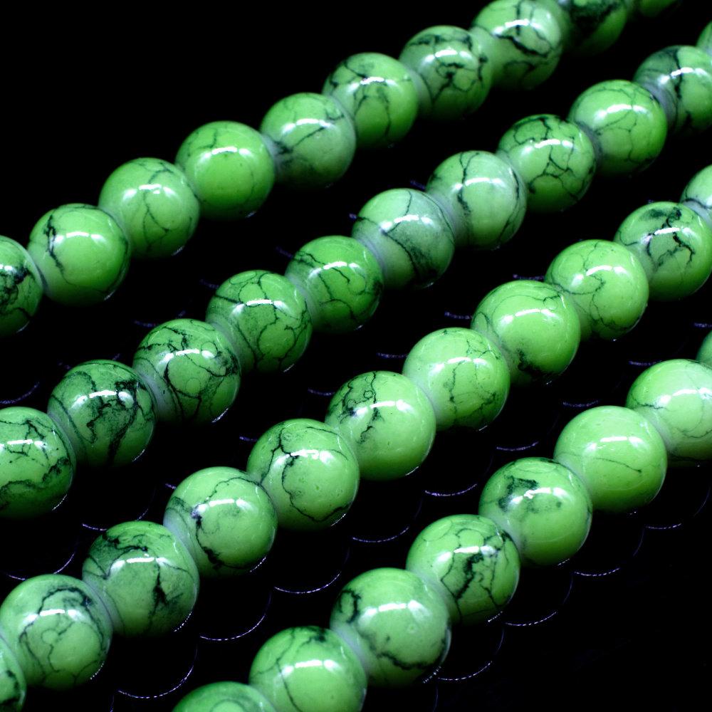 Marble Glass Beads Round 6mm - Lime Green