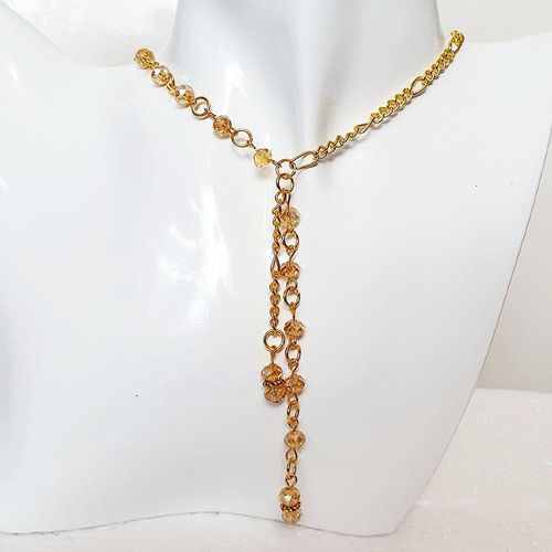 Estelle Crystal Chain Necklace gold orange necklace making kit — DIY set with beads and instructions for creating handmade jewelry