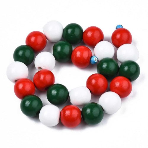 Wooden Round Beads 15mm   Christmas Mix 24pcs for jewellery making