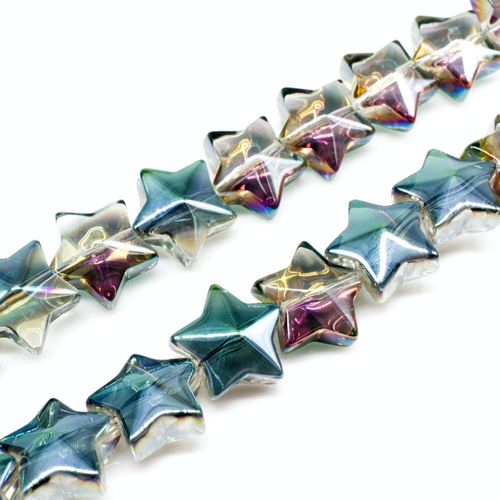 Glass Puffed Star Bead 12mm 10pcs   Clear Rainbow for jewellery making