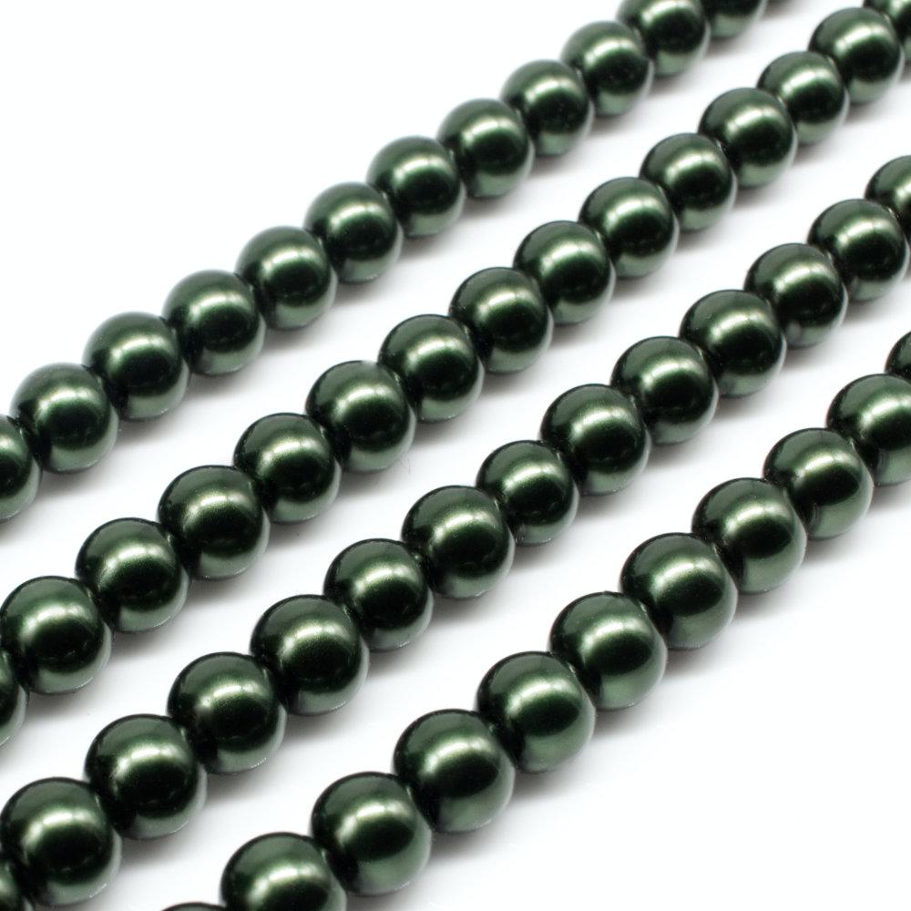 Glass Pearl Round Beads 6mm - Forest Green
