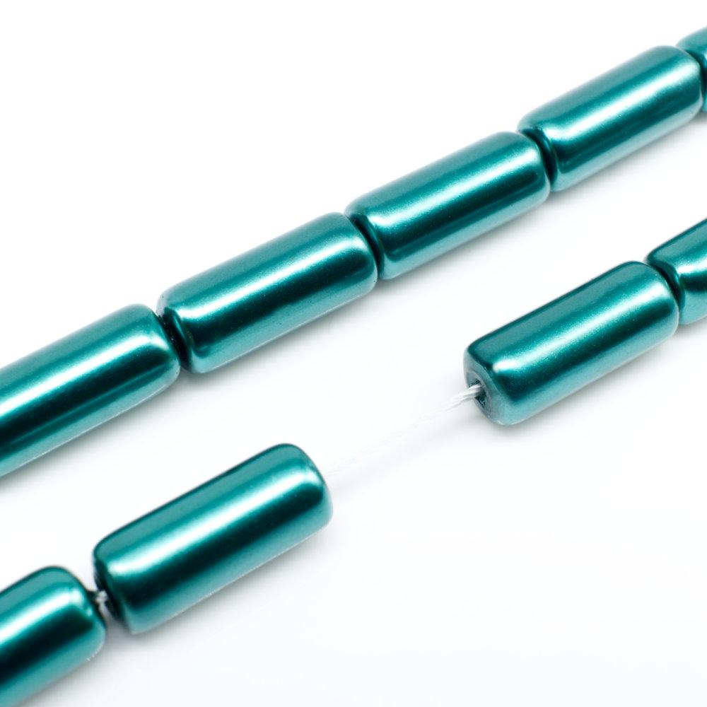 Glass Pearl Tube Beads 6x15mm   Teal for jewellery making