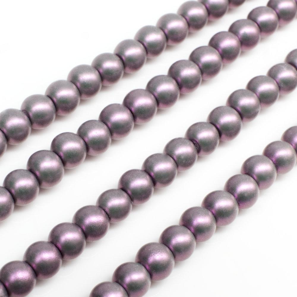 Satin Glass Pearl Round Beads 4mm - Vintage Rose