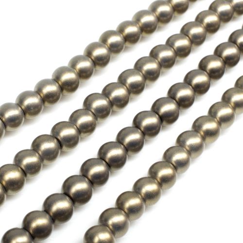 Satin Glass Pearl Round Beads 4mm - Golden Olive