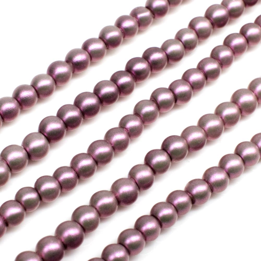Satin Glass Pearl Round Beads 3mm - Light Rose