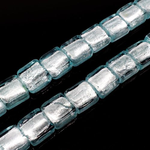 Silver Foil Square Beads 12mm 30pcs   Aqua for jewellery making