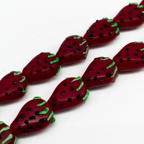 Lampwork Glass Bead   Strawberry 18mm 1pc for jewellery making