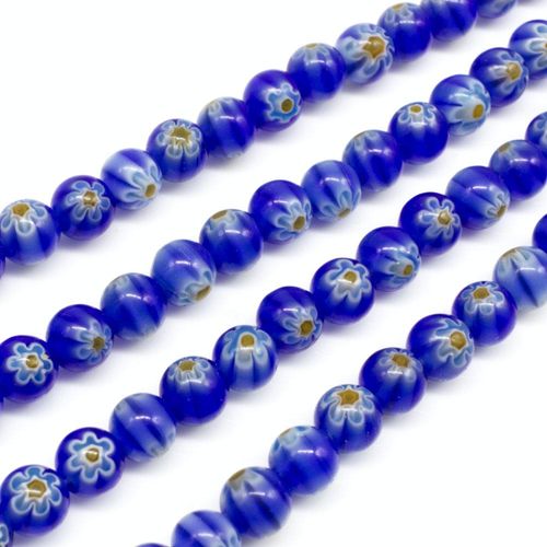 Millefiori Beads Round 6mm   Blue for jewellery making