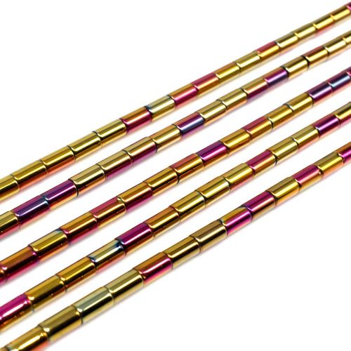 Glass Tube Beads 5mm 15" String   Gold Rainbow for jewellery making
