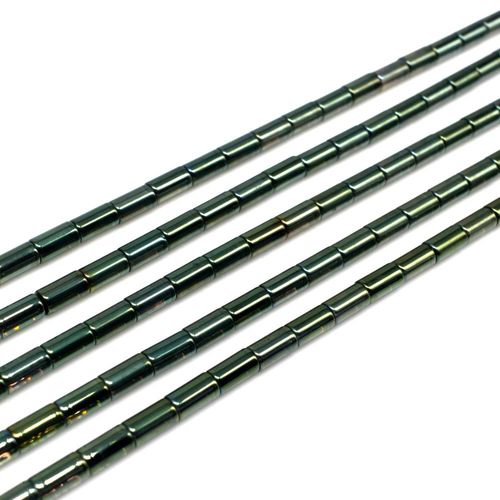 Glass Tube Beads 5mm 15" String   Olive Iris for jewellery making
