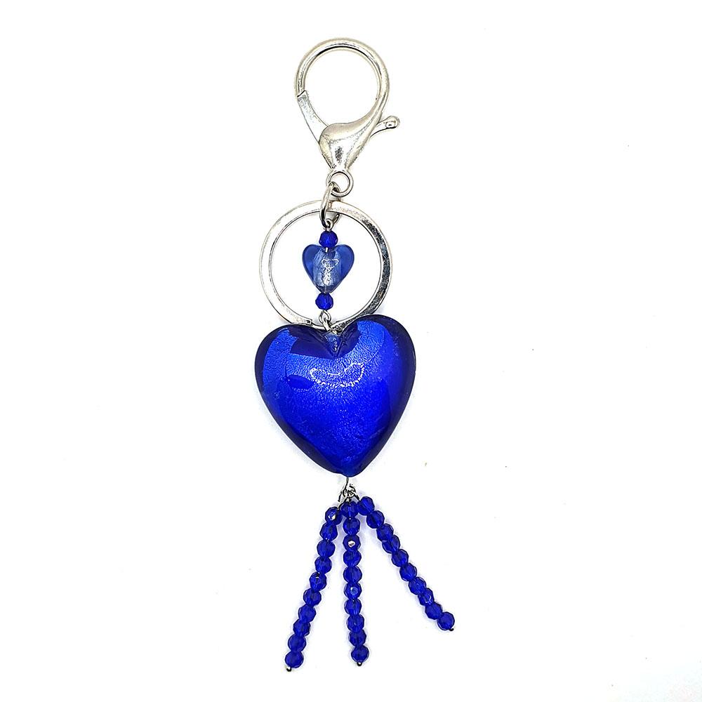 Silver Foil Heart Keyring dark royal jewelry making kit — DIY set with beads and instructions for creating handmade jewelry
