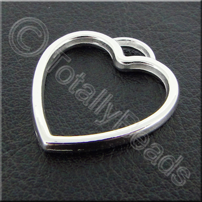 Metalised Acrylic Hollow Heart Charm - 24mm - Silver