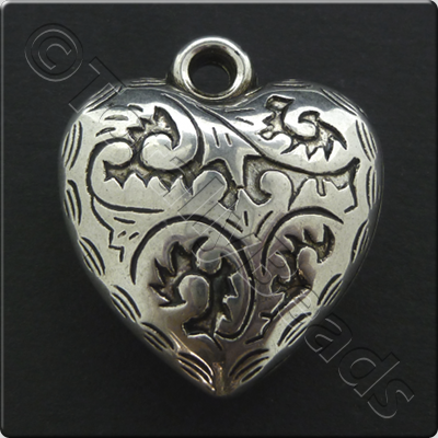 Metalised Antique Silver Heart 24x27x9mm