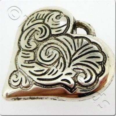 Acrylic Antique Silver Charm - Heart 34mm