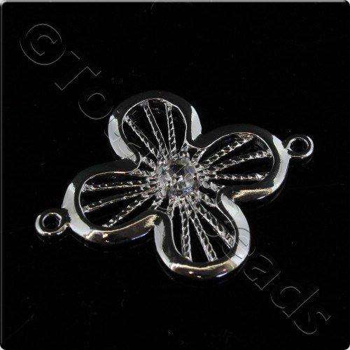 Rhodium Metal 4 Petal Connector 30mm 1pcs